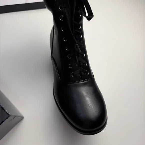 Women’s Victorian Lace Up Ankle Boots Vintage Round Toe Chunky Heel Boots NEW - Picture 4 of 9